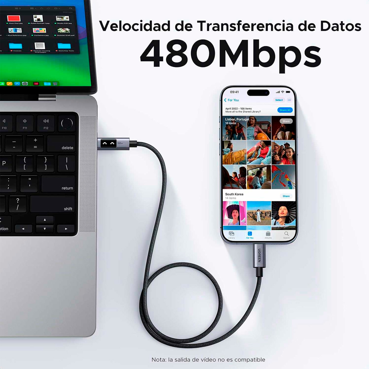 UGREEN L509 CABLE CARGA RAPIDA 100W USB C A USB C CON PANTALLA 1M - 6