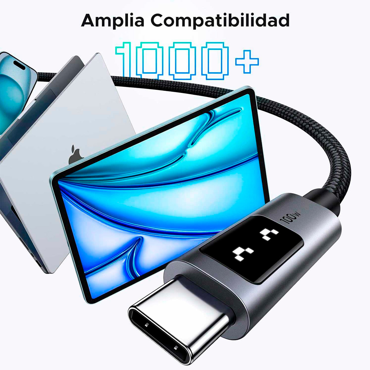 UGREEN L509 CABLE CARGA RAPIDA 100W USB C A USB C CON PANTALLA 1M - 7