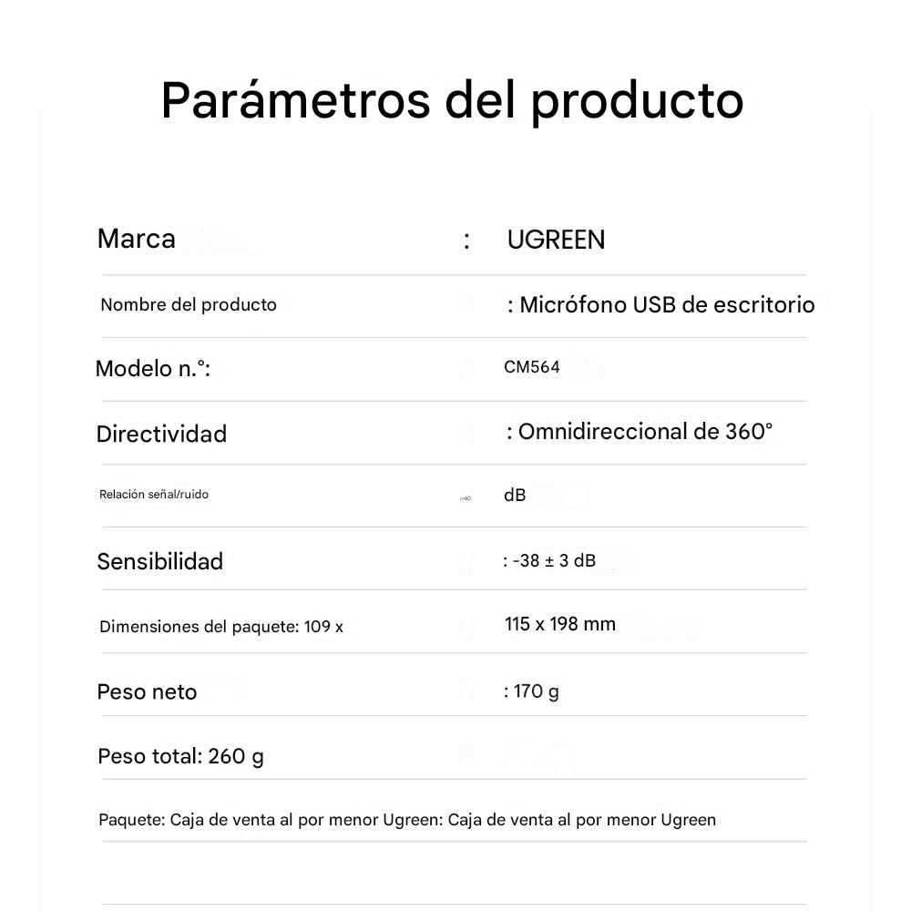 UGREEN CM564 MICROFONO ESCRITORIO USB WINDOWS MAC - 8