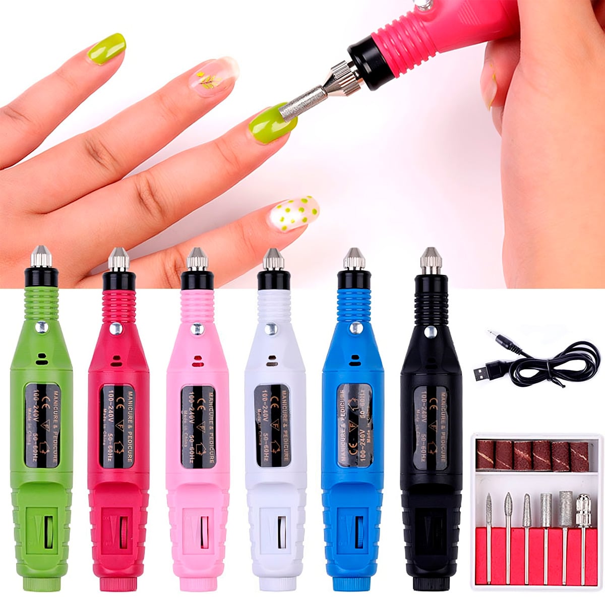 PULIDOR DE UÑAS ELÉCTRICO MANICURA PEDICURA + KIT DE PULIDO - 6