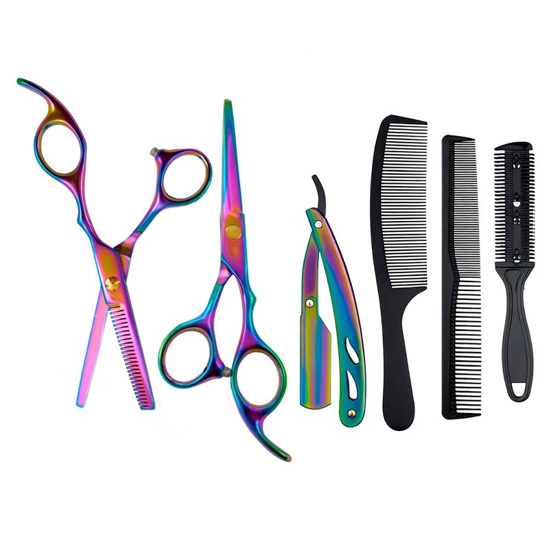 COMBO TIJERA PROFESIONAL PELUQUERIA DE CORTE,PULIR Y NAVAJA TORNASOLADO - 1