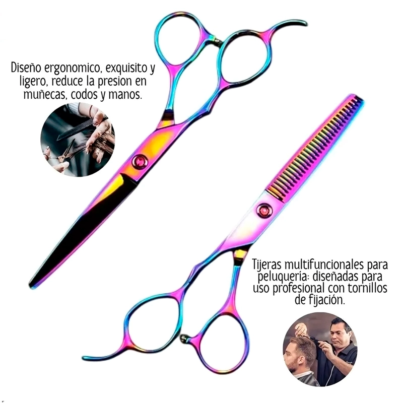COMBO TIJERA PROFESIONAL PELUQUERIA DE CORTE,PULIR Y NAVAJA TORNASOLADO - 3