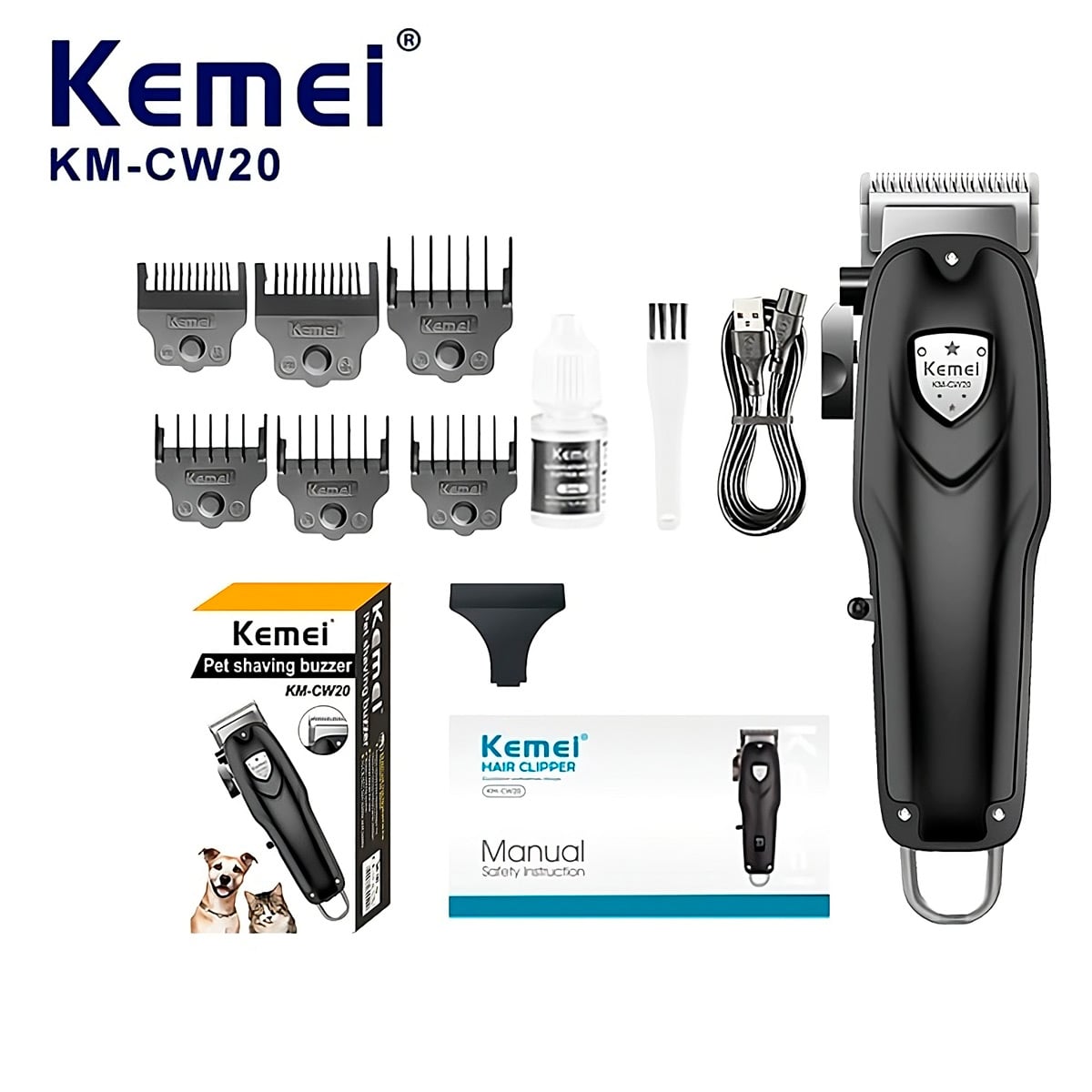 MAQUINA KEMEI KM-CW20 PARA CORTE PELO MASCOTAS RECARGABLE - 1