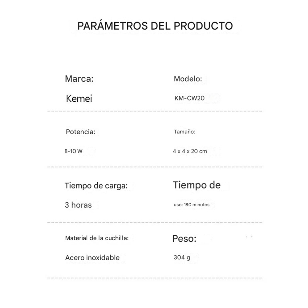 MAQUINA KEMEI KM-CW20 PARA CORTE PELO MASCOTAS RECARGABLE - 9