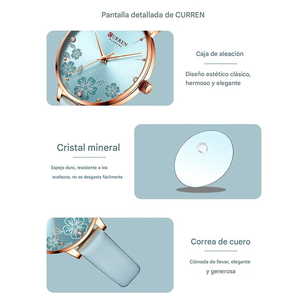 CURREN LADIES RELOJ PARA MUJER CELESTE IMPERMEABLE ORO ROSA - 5