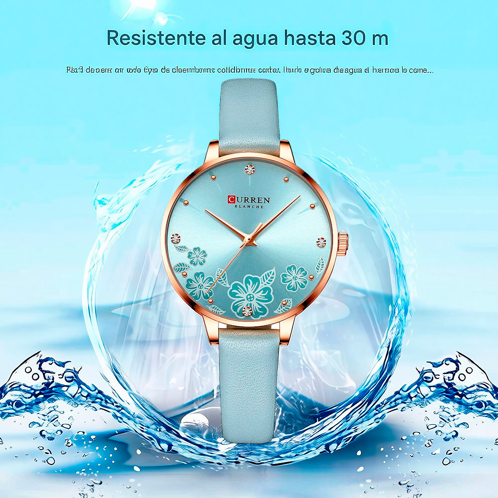 CURREN LADIES RELOJ PARA MUJER CELESTE IMPERMEABLE ORO ROSA - 6