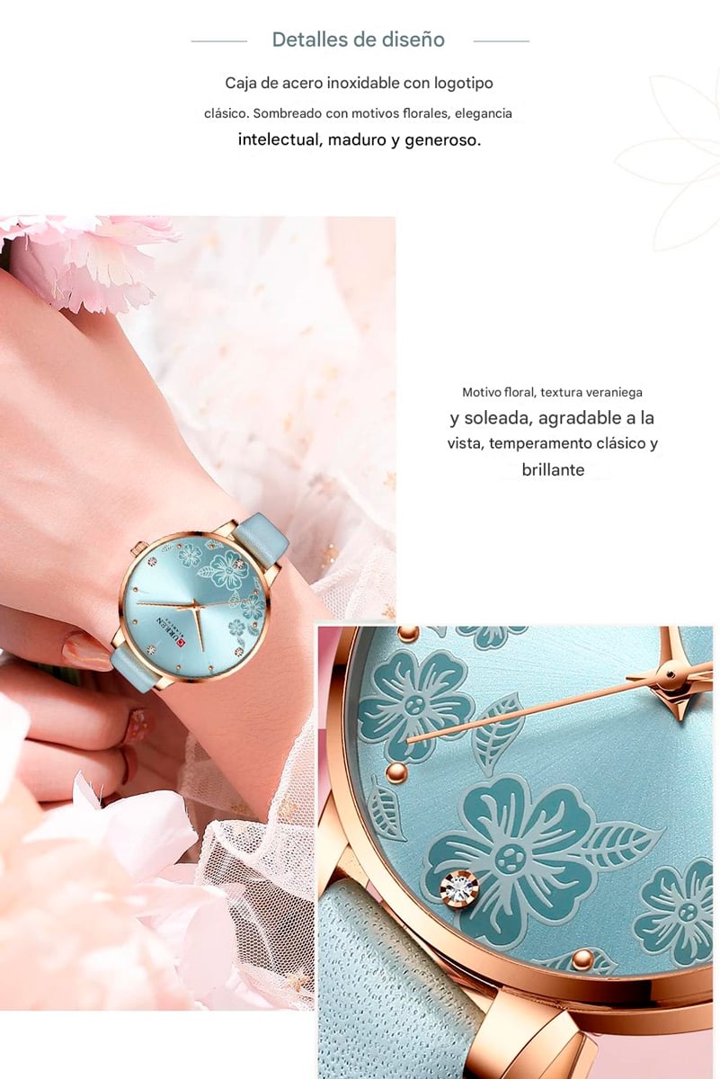 CURREN LADIES RELOJ PARA MUJER CELESTE IMPERMEABLE ORO ROSA - 7