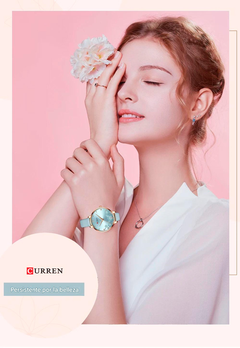 CURREN LADIES RELOJ PARA MUJER CELESTE IMPERMEABLE ORO ROSA - 8