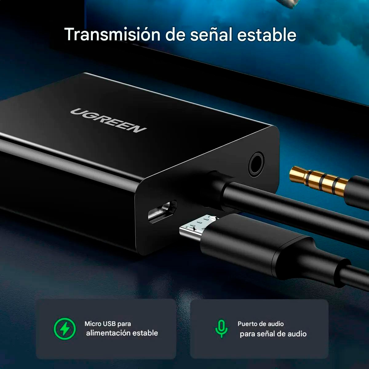 UGREEN CM513 CABLE ADAPTER VGA (MACHO) HDMI (HEMBRA) 0,15M 1080P FULL HD - 8