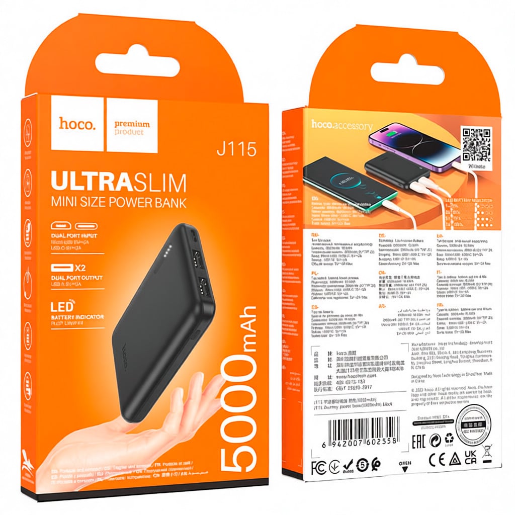 HOCO J115 MINI POWER BANK PORTÁTIL 5000MAH MICRO USB USB C - 2