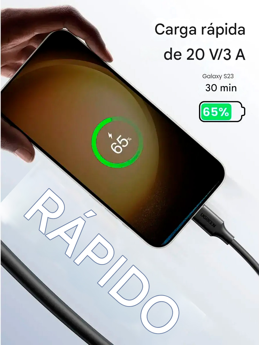 CABLE UGREEN US286 TIPO C A C CARGA RAPIDA 60W 2MTS - 7