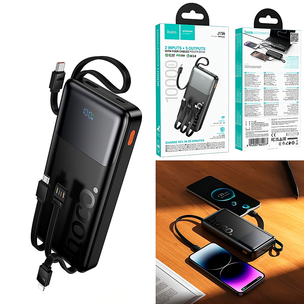 HOCO J156 CARGADOR DE CELULAR POWER BANKS 10000MAH CARGA RAPIDA 22.5W - 7