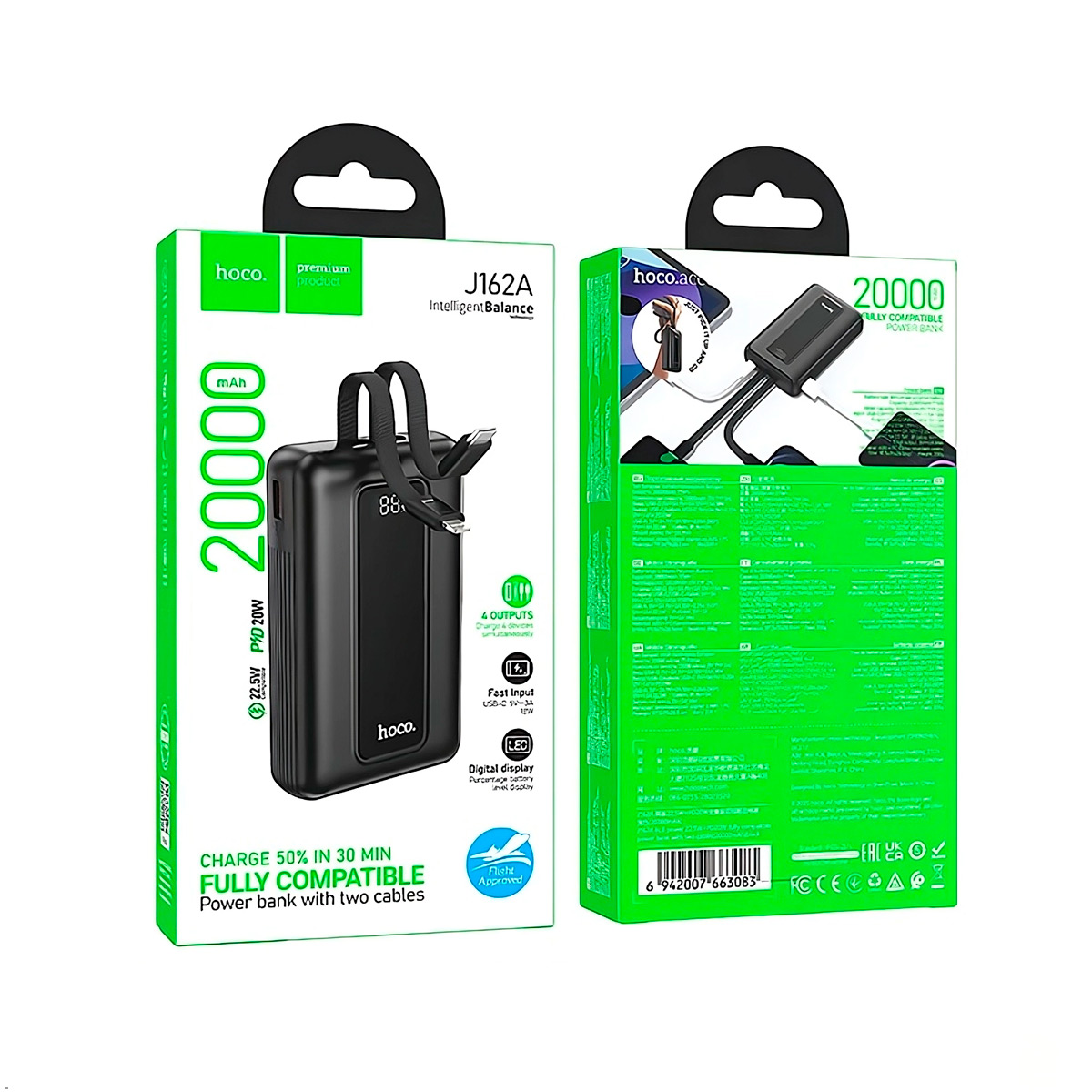 HOCO J162A POWER BANK PARA IPHONE Y ANDROID 22.5W 20000MAH - 9