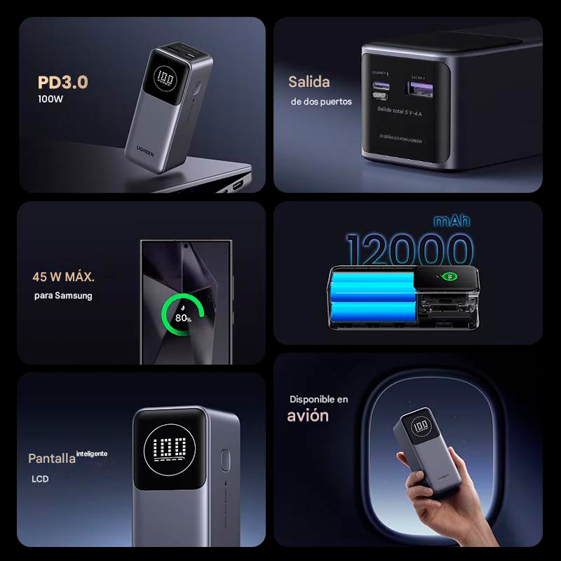 POWER BANK UGREEN PB724 NEXODE 12000MAH 100W PANTALLA DIGITAL - 5