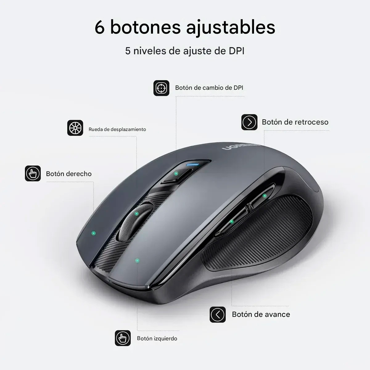 UGREEN MK006 COMBO TECLADO MOUSE INALAMBRICO 4000DPI 2.4 - 3