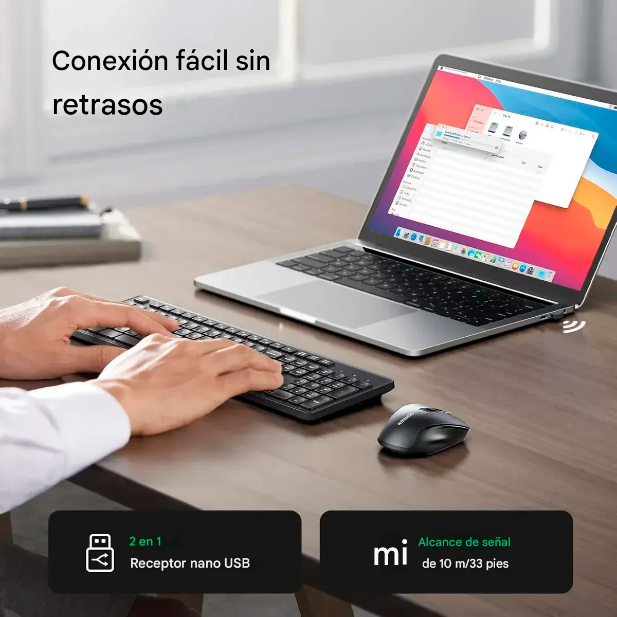 UGREEN MK006 COMBO TECLADO MOUSE INALAMBRICO 4000DPI 2.4 - 5