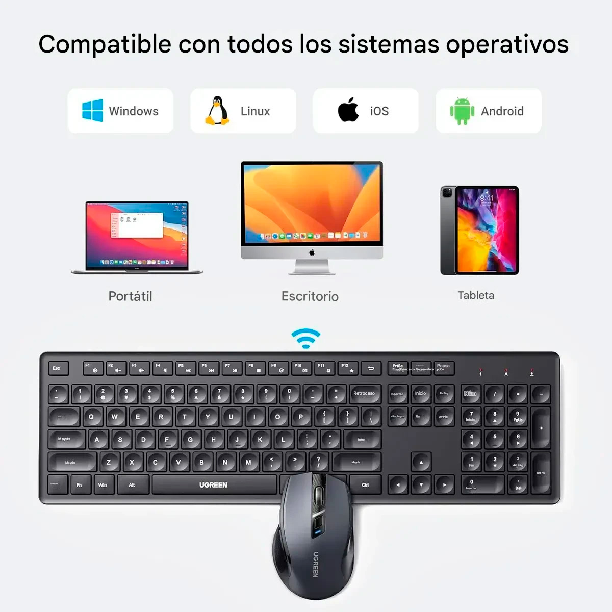 UGREEN MK006 COMBO TECLADO MOUSE INALAMBRICO 4000DPI 2.4 - 6