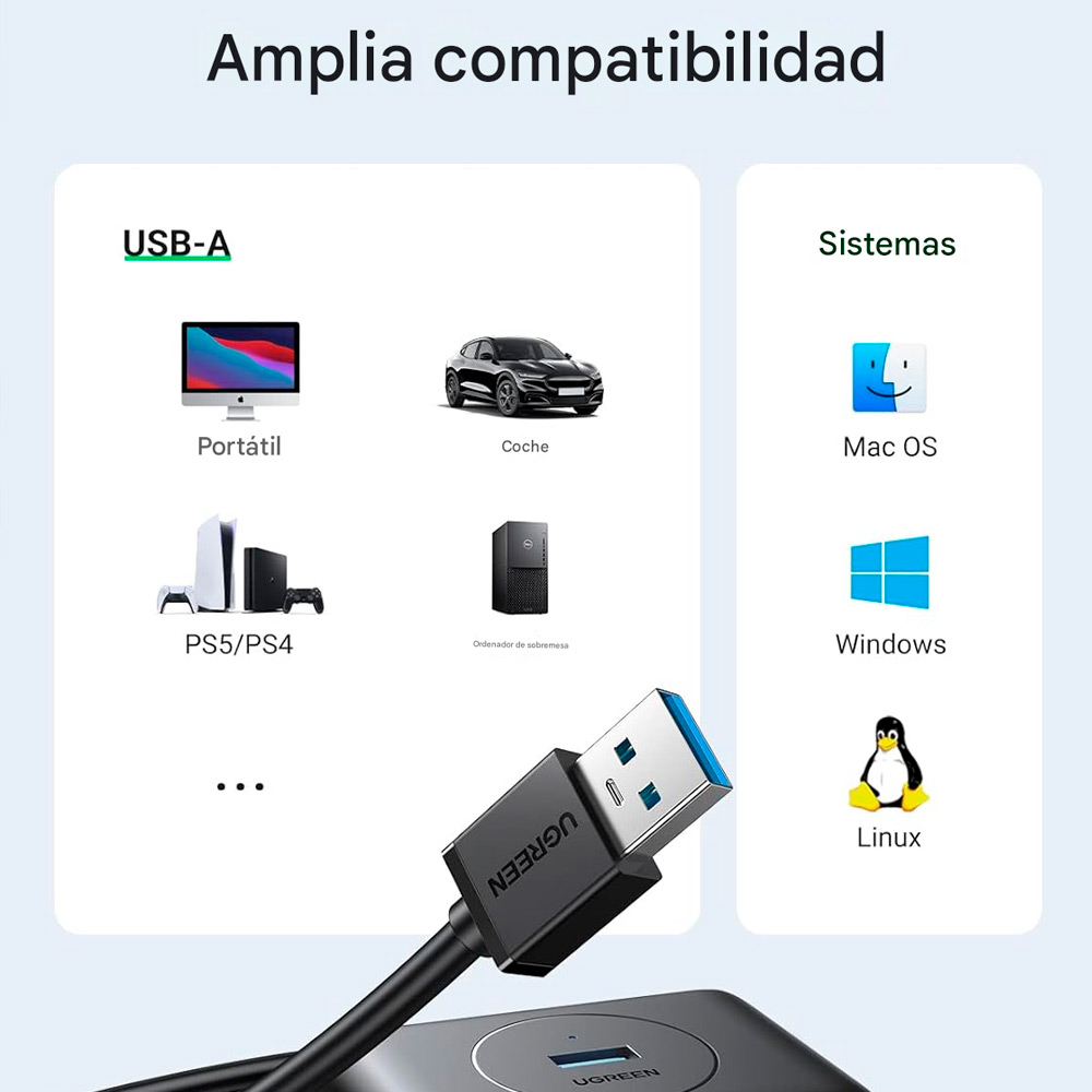 ADAPTADOR UGREEN CR113 HUB USB 3.0 TIPO A 4 EN 1 CABLE 0,5 MTS - 10