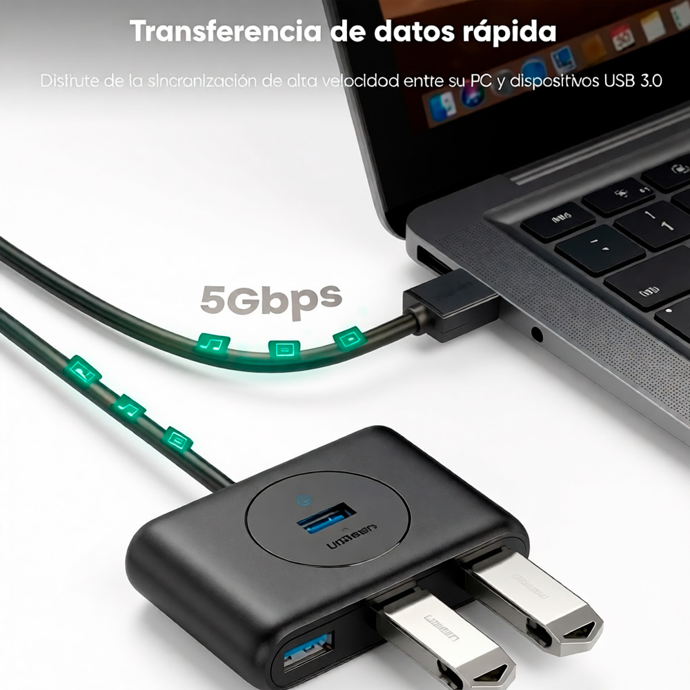 ADAPTADOR UGREEN CR113 HUB USB 3.0 TIPO A 4 EN 1 CABLE 0,5 MTS - 2