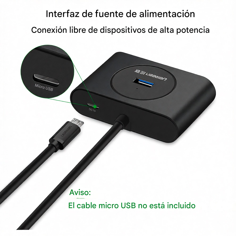 ADAPTADOR UGREEN CR113 HUB USB 3.0 TIPO A 4 EN 1 CABLE 0,5 MTS - 6