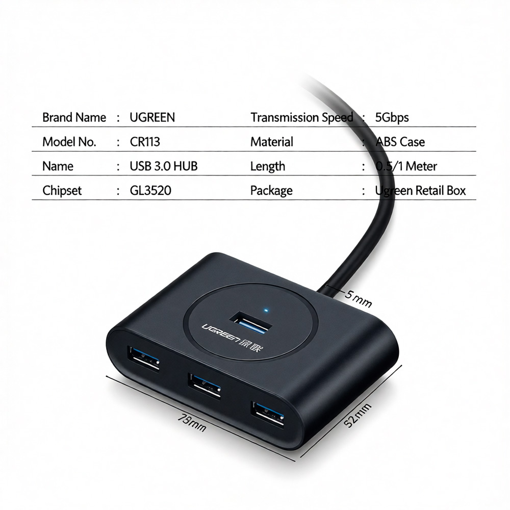 ADAPTADOR UGREEN CR113 HUB USB 3.0 TIPO A 4 EN 1 CABLE 0,5 MTS - 7