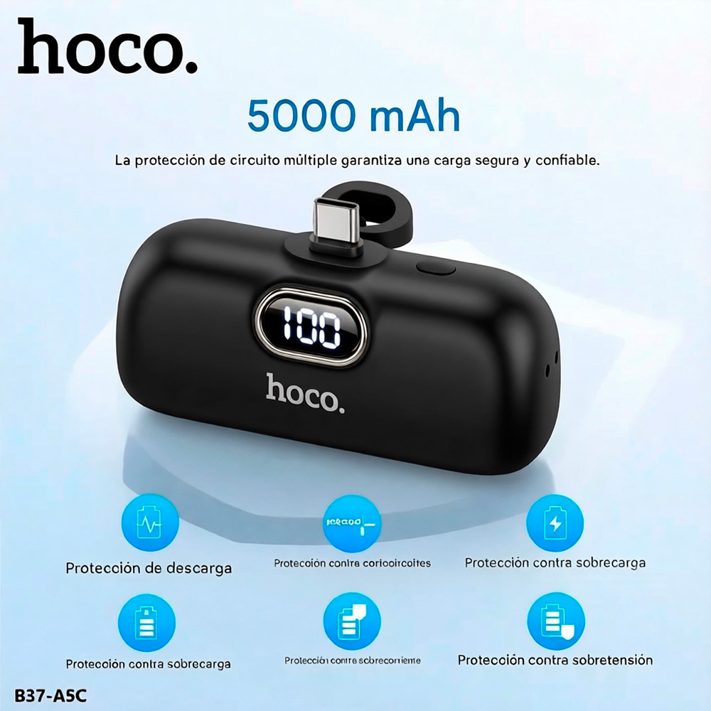 HOCO A5C MINI POWER BANK 5000MAH TIPO C PANATALLA LED - 6