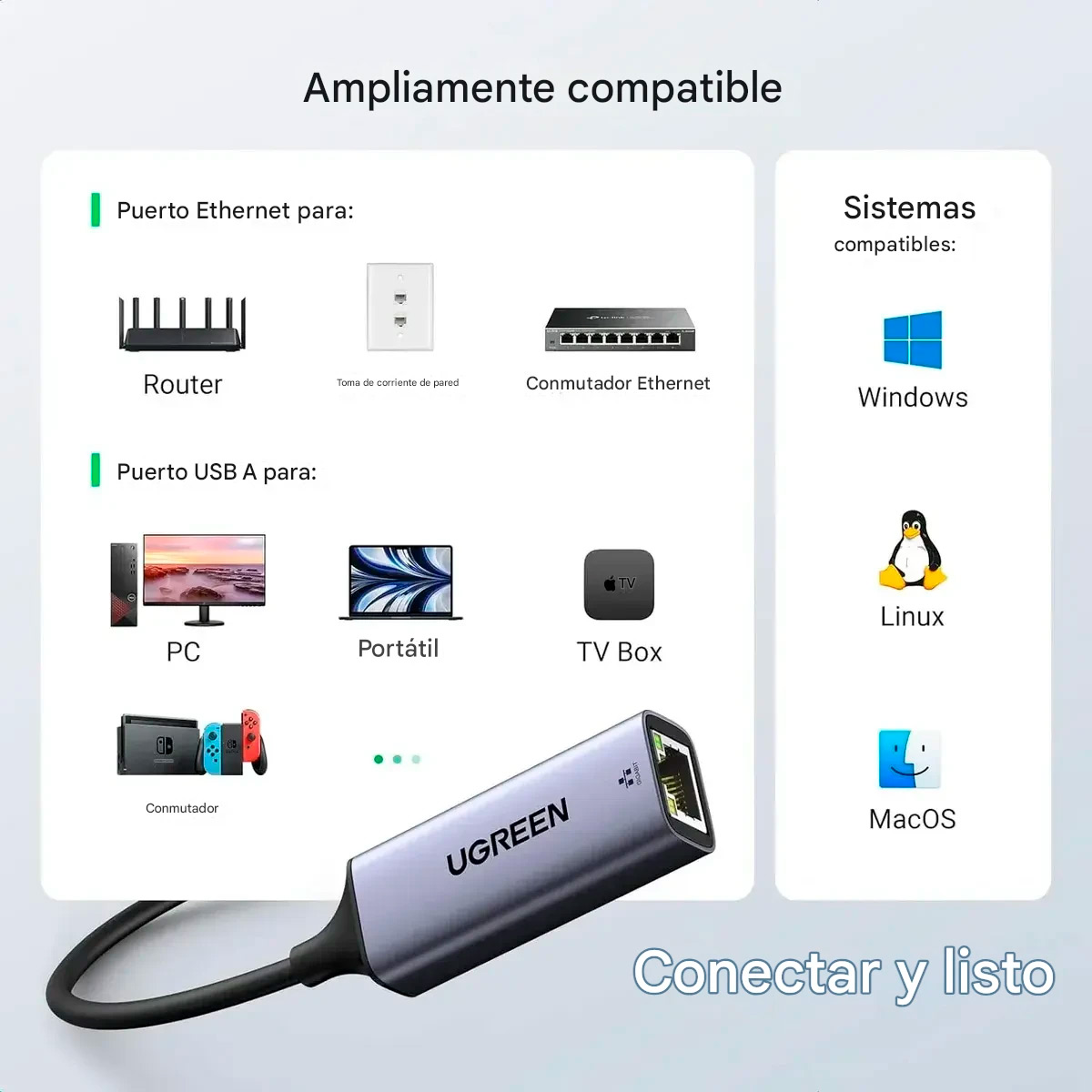 ADAPTADOR UGREEN USB 3.0 ETHERNET RJ45 WIN MAC LINUX CM209 - 4