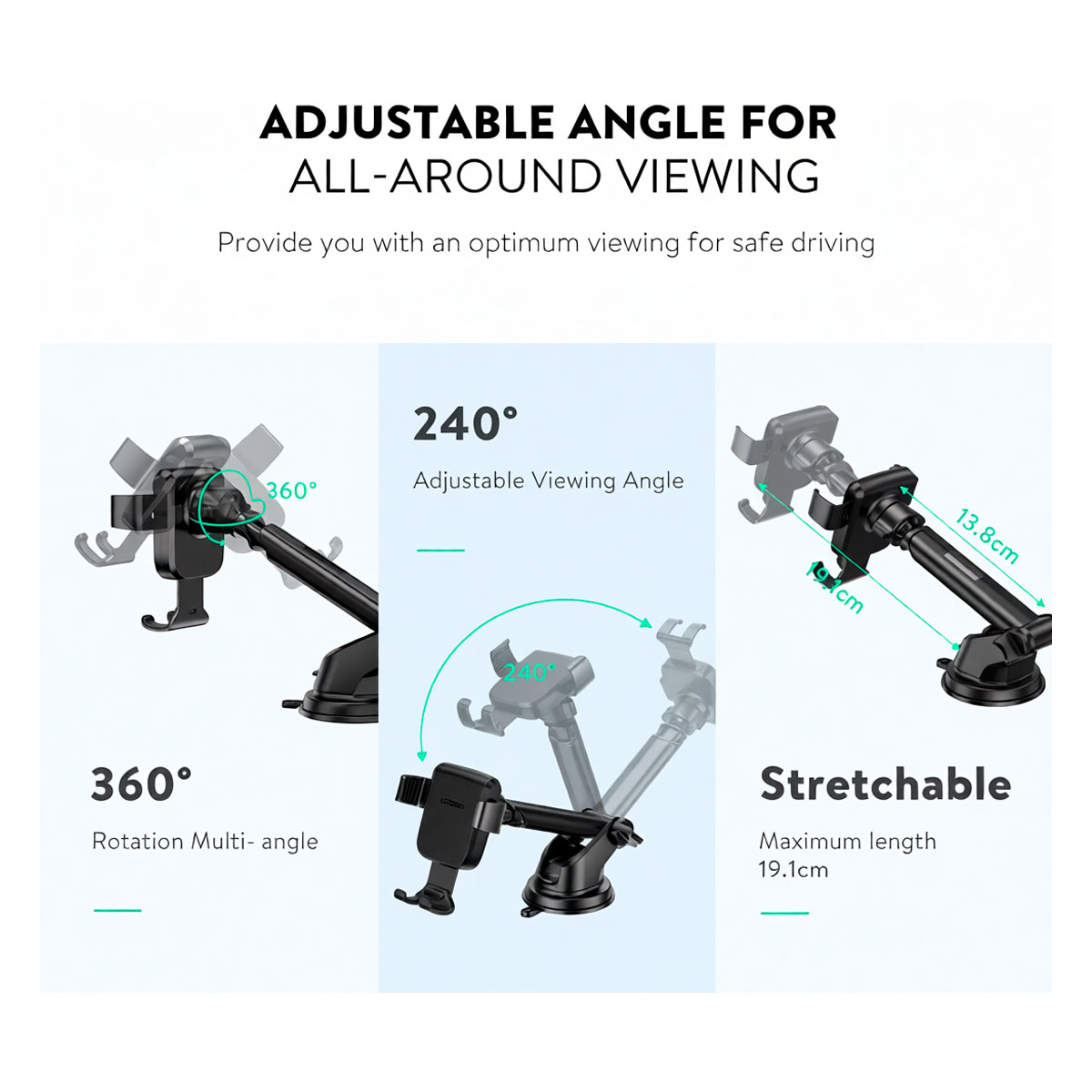 SOPORTE CELULAR AUTO UGREEN LP200 HOLDER CON VENTOSA ROTACIÓN 360° - 8