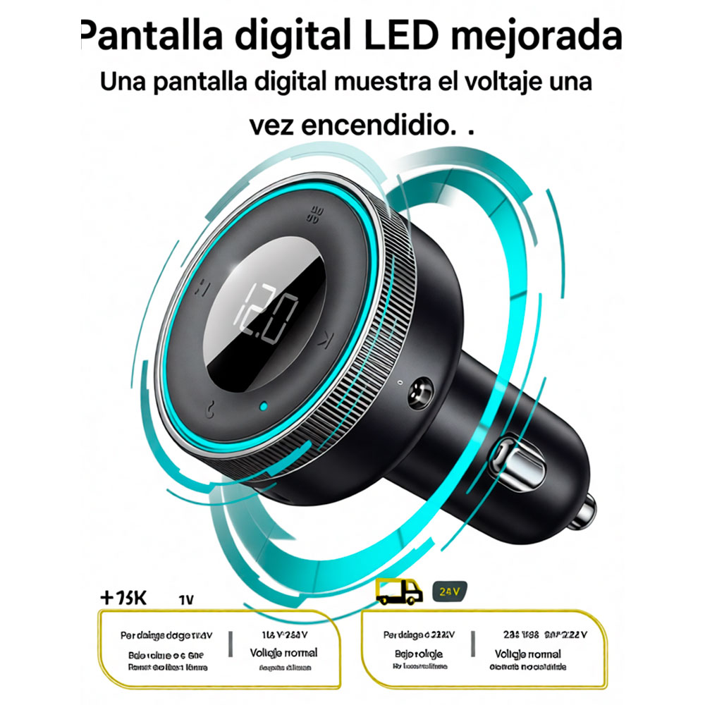 TRANSMISOR FM MP3 BASEUS BLUETOOTH 5.0 CARGADOR AUTO USB 2 - 7