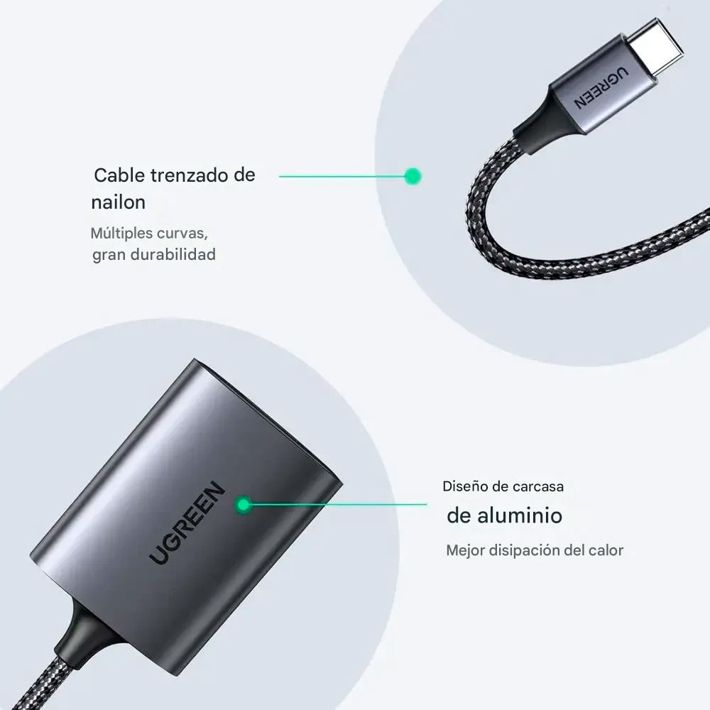 LECTOR DE TARJETA UGREEN CM401 USB-C 2 EN 1 PARA SD MICRO SD - 3