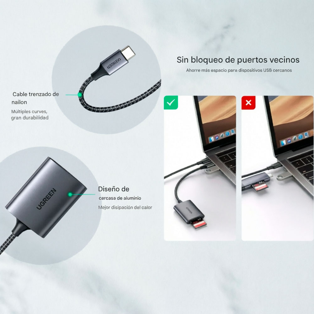LECTOR DE TARJETA UGREEN CM401 USB-C 2 EN 1 PARA SD MICRO SD - 6