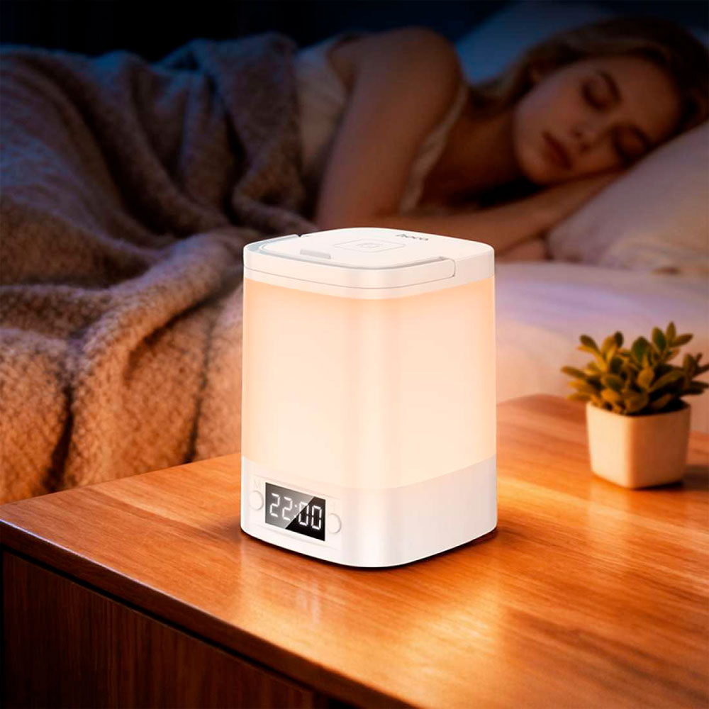 LAMPARA LUZ LED HOCO HX15 3 TONOS D LUZ CON RELOJ RECARGABLE - 3