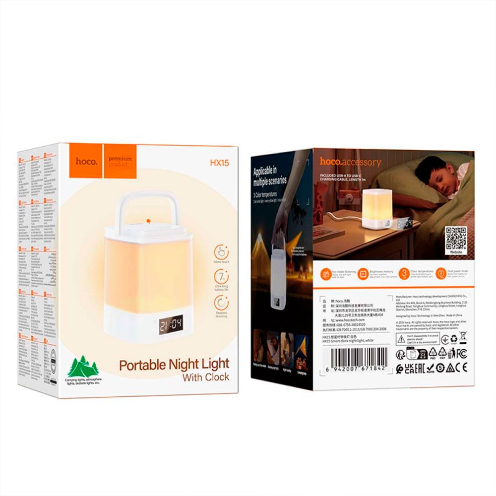 LAMPARA LUZ LED HOCO HX15 3 TONOS D LUZ CON RELOJ RECARGABLE - 5