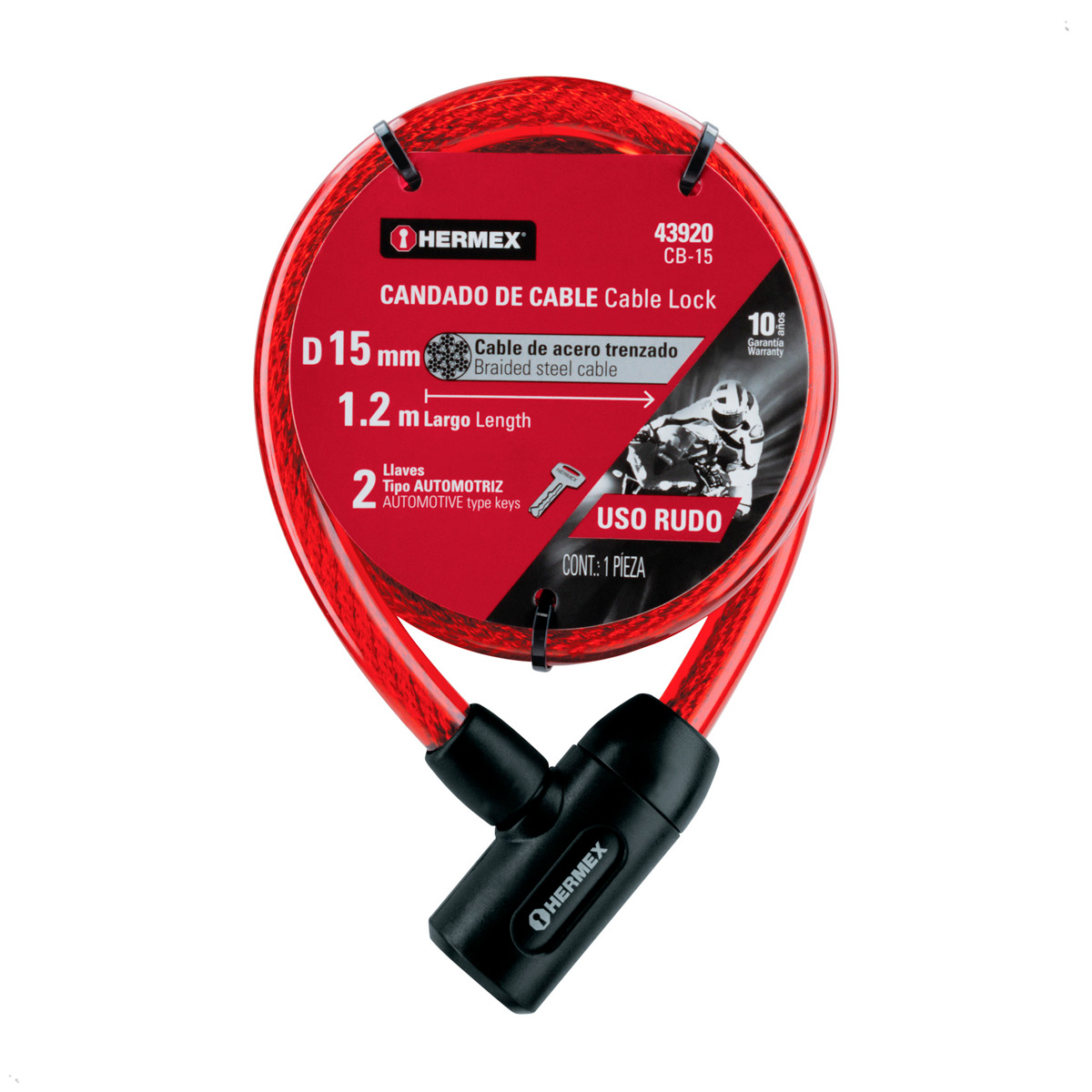 CANDADO CADENA BICICLETA MOTO CON LLAVE 15MM HERMEX CB-15 - 3