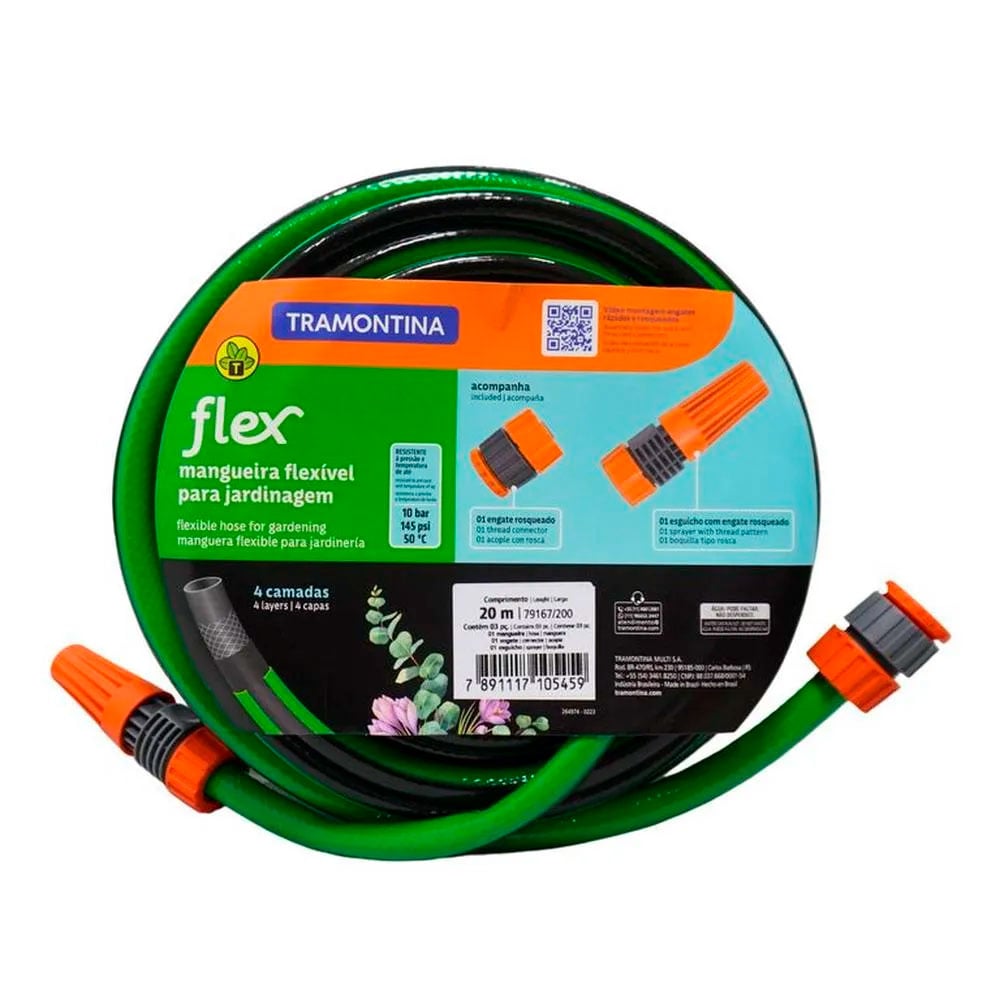MANGUERA TRAMONTINA FLEX 20 METROS 4 CAPAS COMPLETA - 1