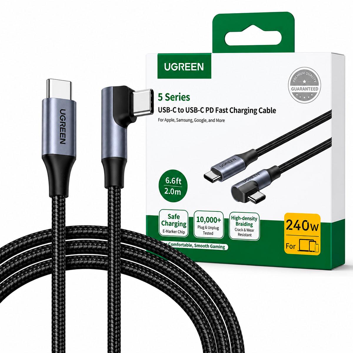 CABLE UGREEN USB C A USB C 240W CARGA RÁPIDA 90 GRADOS 2M - 1