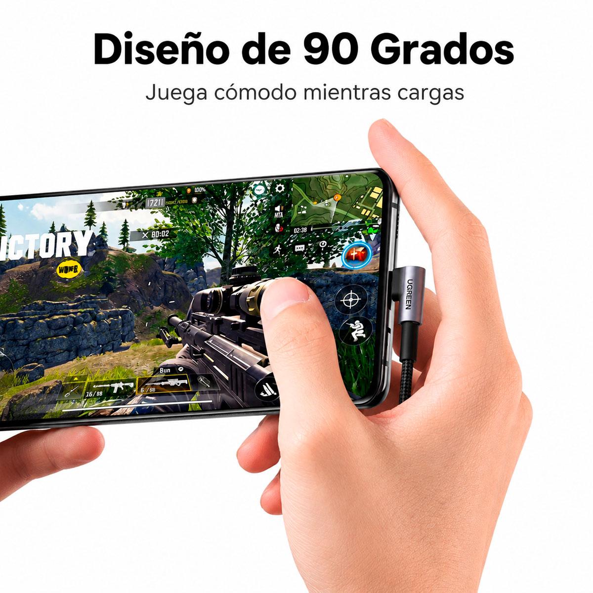 CABLE UGREEN USB C A USB C 240W CARGA RÁPIDA 90 GRADOS 2M - 2
