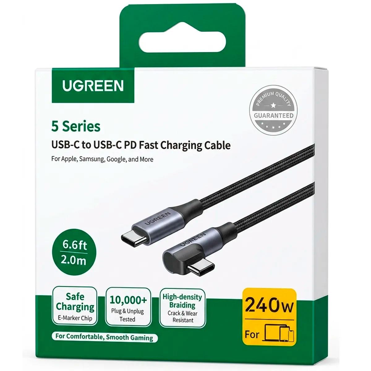 CABLE UGREEN USB C A USB C 240W CARGA RÁPIDA 90 GRADOS 2M - 3