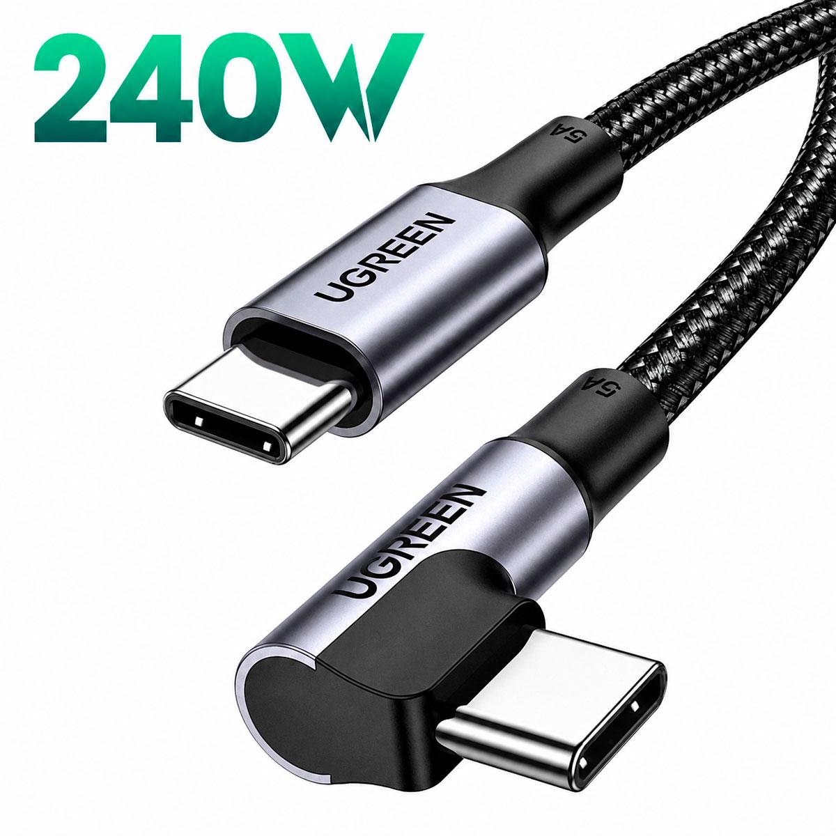CABLE UGREEN USB C A USB C 240W CARGA RÁPIDA 90 GRADOS 2M - 5