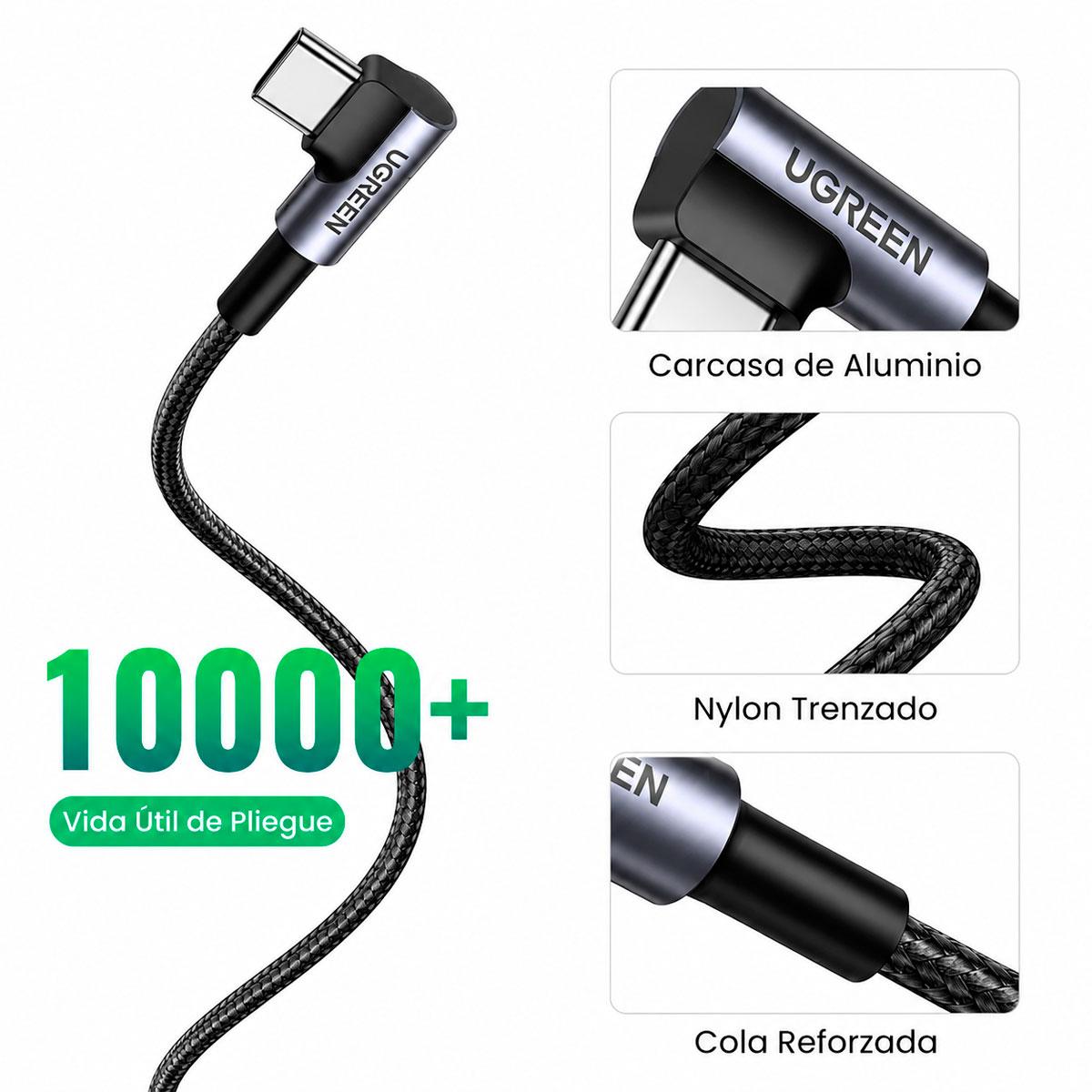 CABLE UGREEN USB C A USB C 240W CARGA RÁPIDA 90 GRADOS 2M - 7