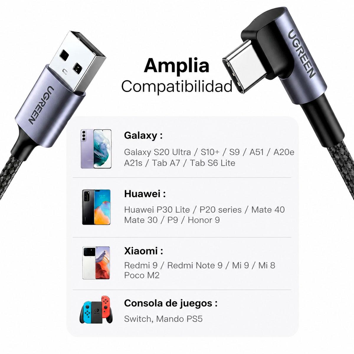 CABLE UGREEN USB C A USB C 240W CARGA RÁPIDA 90 GRADOS 2M - 8