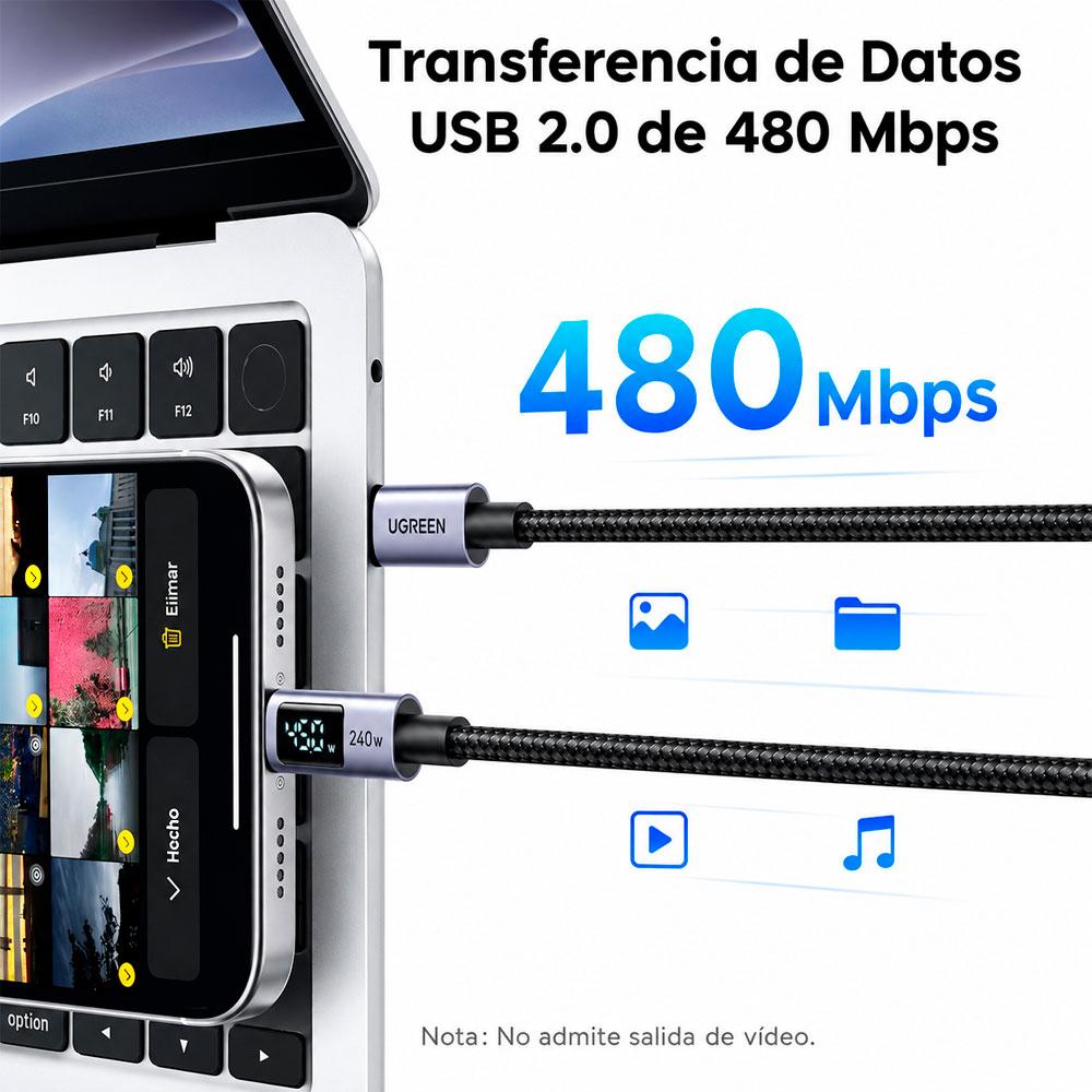 CABLE UGREEN L530 USB C A USB C 240W 1M CON PANTALLA LED - 7