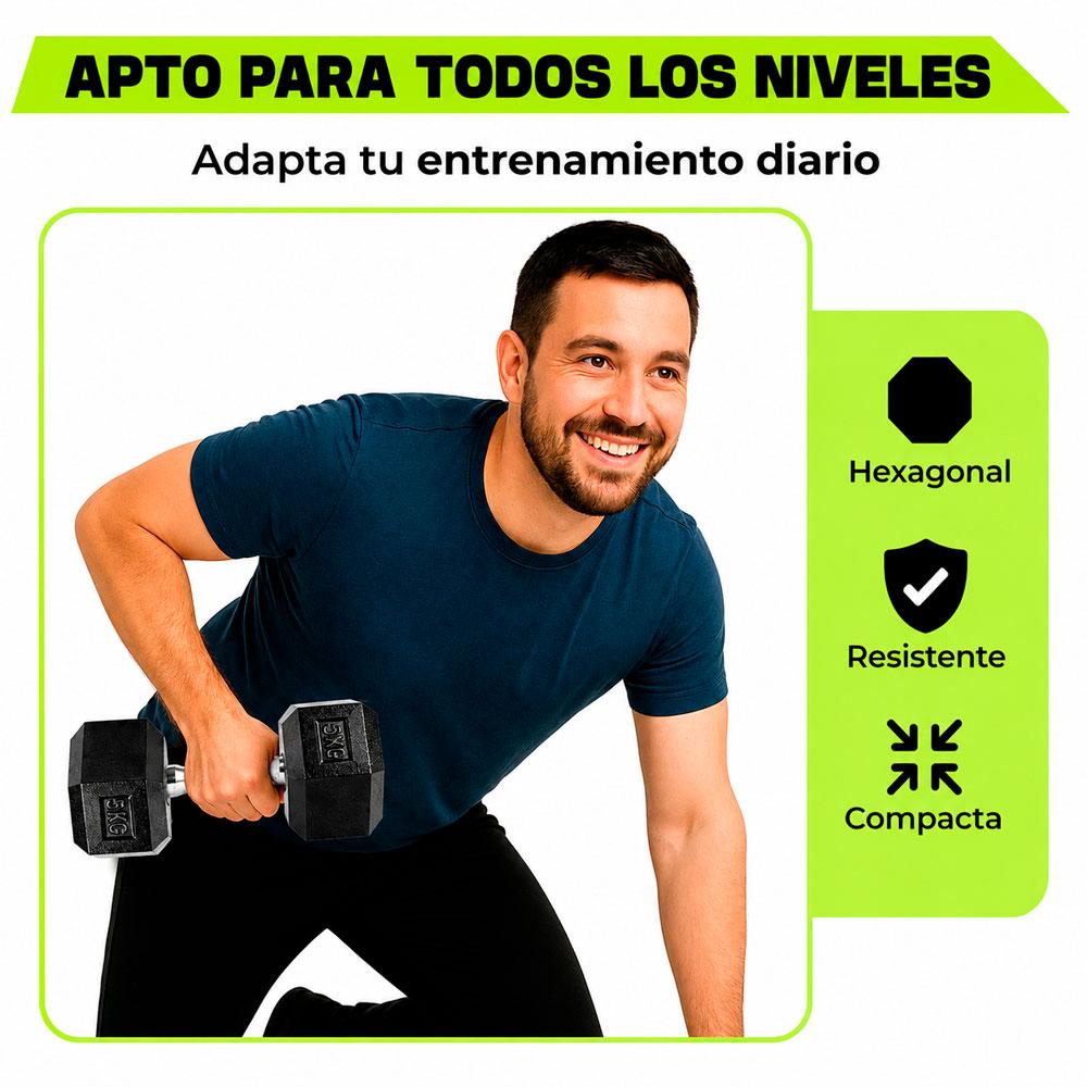 PAR DE PESAS HEXAGONALES 5 KG CAUCHO MANGO CROMADO GYM - 5