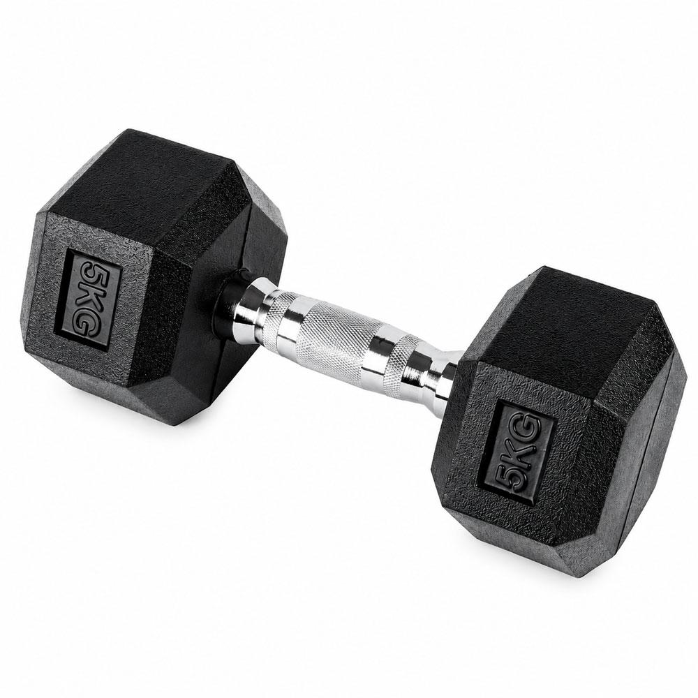 PAR DE PESAS HEXAGONALES 5 KG CAUCHO MANGO CROMADO GYM - 7