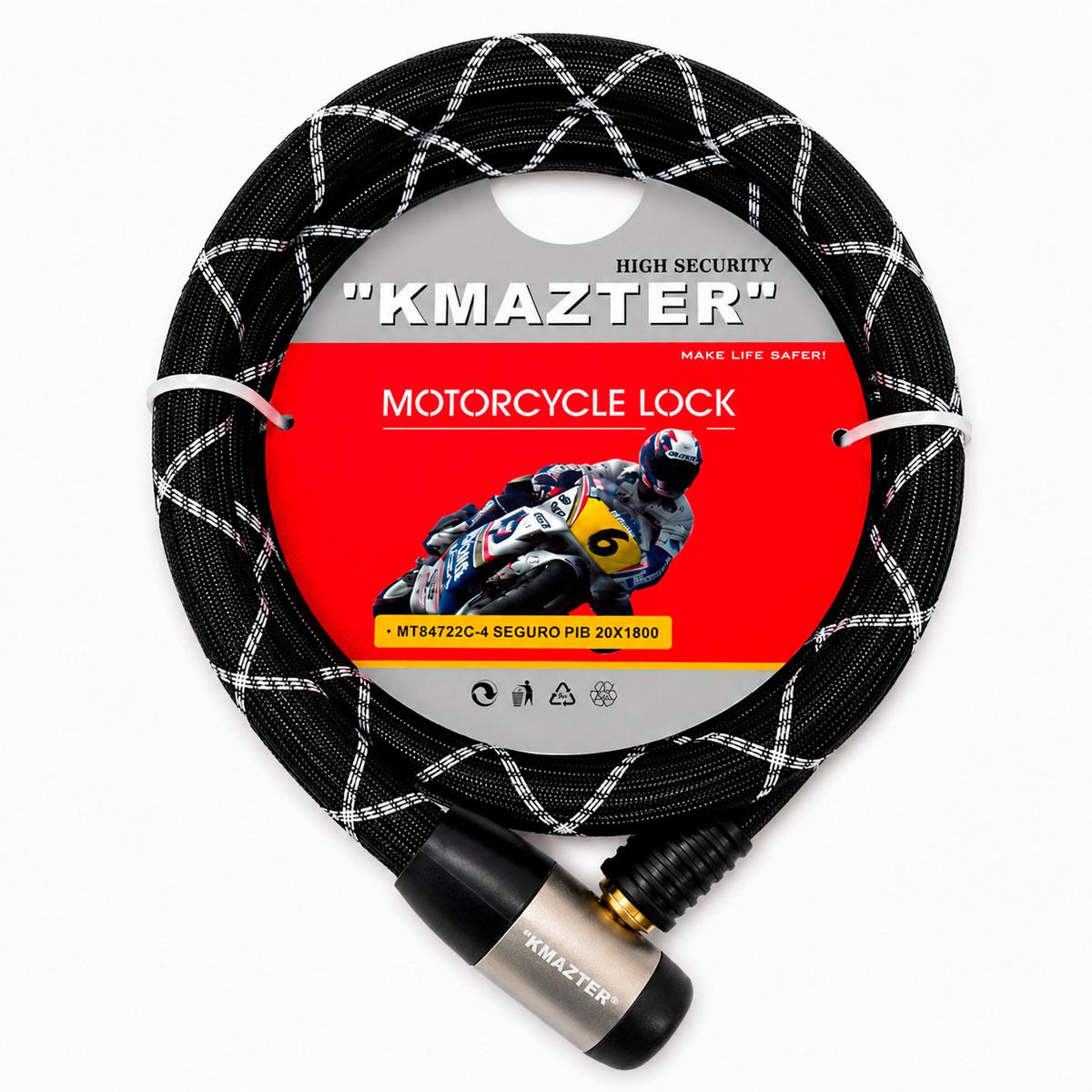 CADENA SEGURIDAD KMAZTER 20MM X 180CM ANTIRROBO PARA MOTO - 1