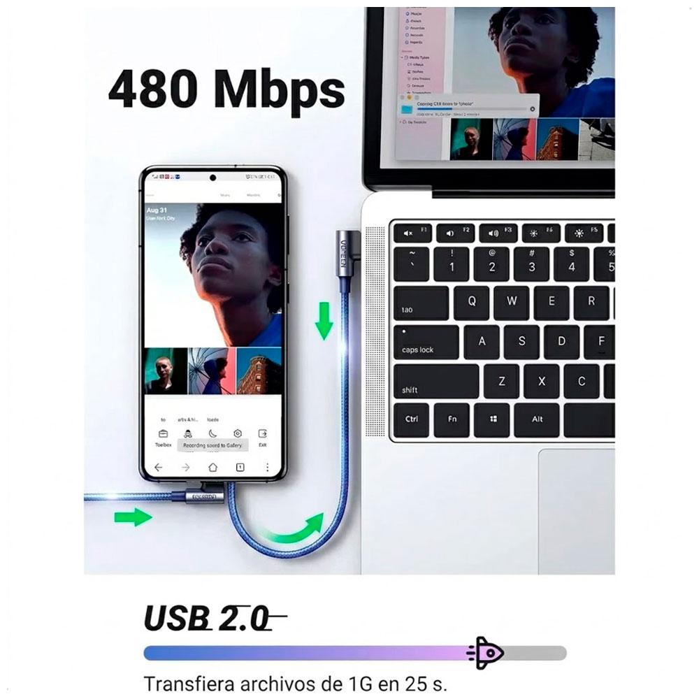 UGREEN US176 CABLE USB A A USB C 90° CARGA RÁPIDA TRENZADO 1M - 4