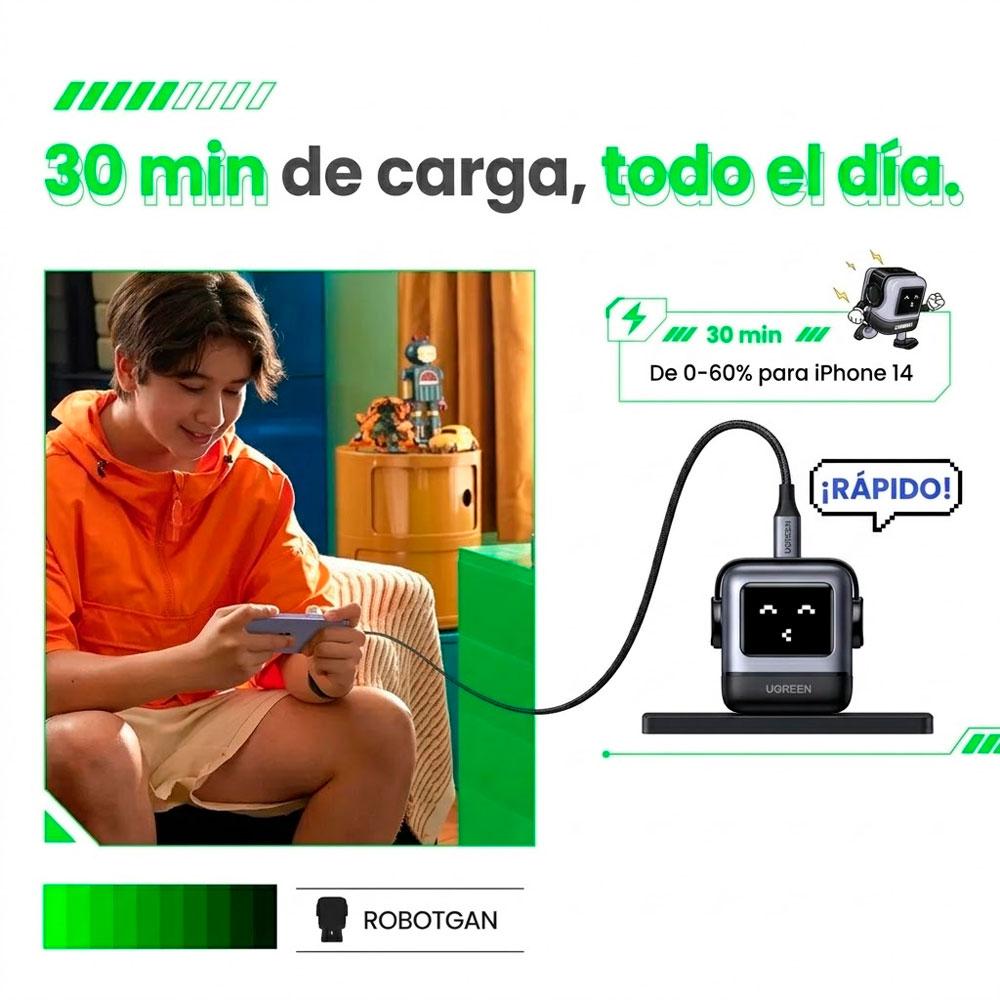 CARGADOR DE PARED UGREEN CD359 USB C 30W GAN CARGA RÁPIDA - 8