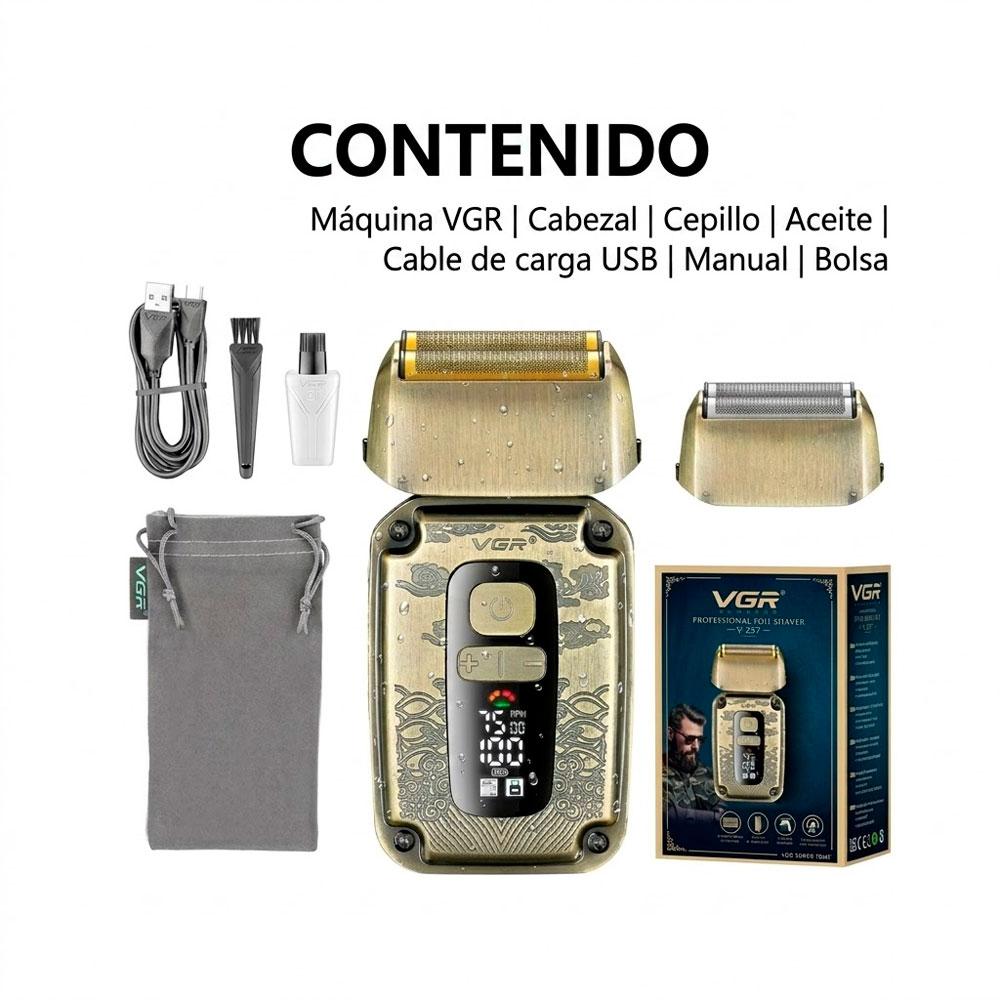 RASURADORA VGR V-337 SHAVER METÁLICA PROFESIONAL RECARGABLE USB - 8