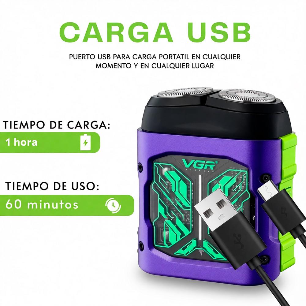 AFEITADORA ELÉCTRICA VGR V-344 RECARGABLE USB DOBLE CABEZAL - 4