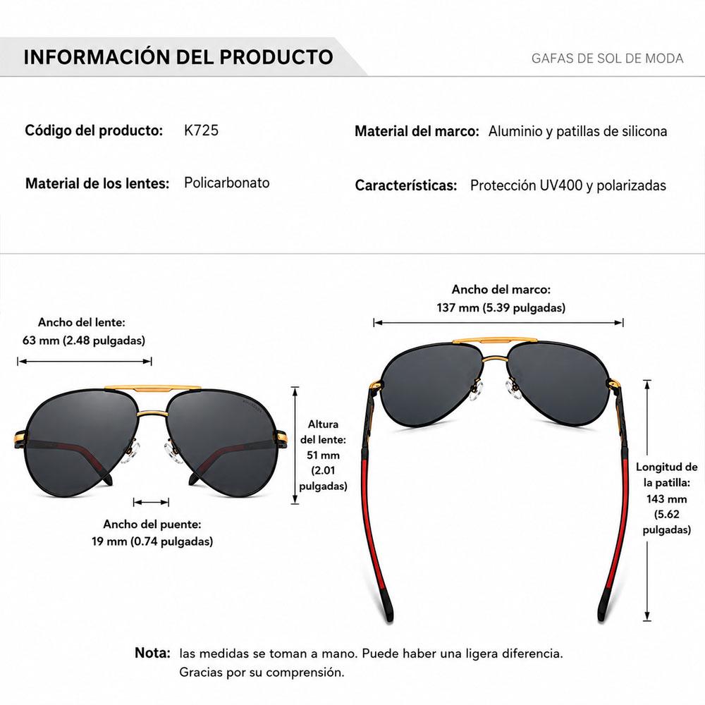 KINGSEVEN K725 LENTES POLARIZADOS GOLD BLACK ROJO UV400 - 2